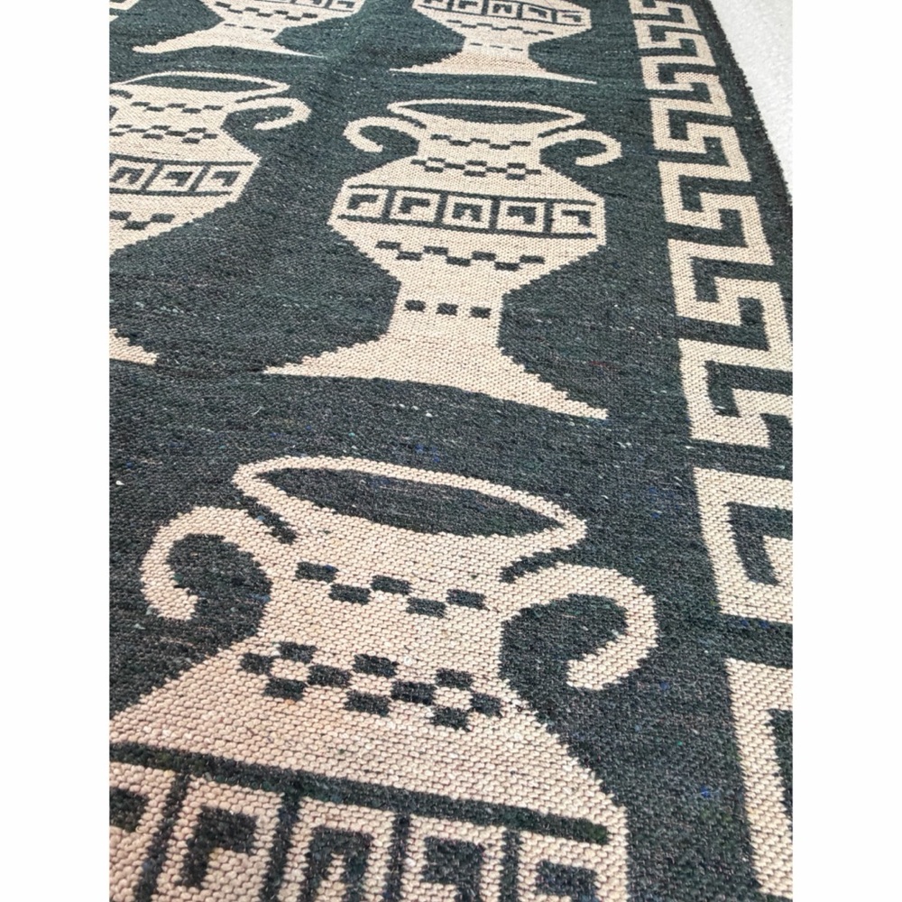 Tan/Black Woven Wall Tapestry with Greek Vase Design - Picture 11 of 12